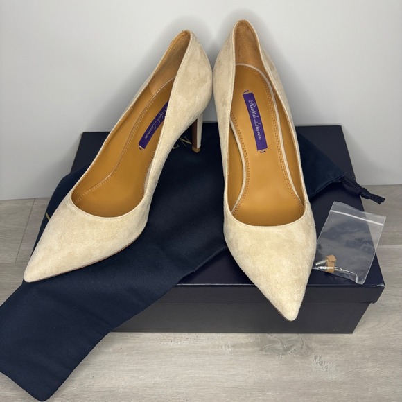 Ralph Lauren Purple Label Shoes - Ralph Lauren Purple Label Armissa Beige Tan Kidsuede Pumps US 7.5 EU 37.5 B NIB